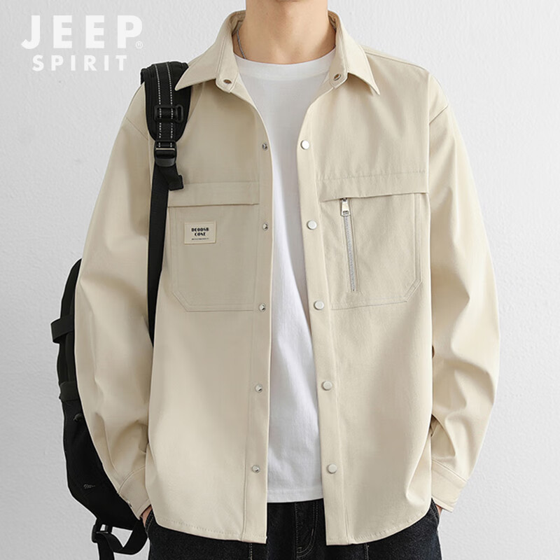 JEEP SPIRIT吉普衬衫男春秋季休闲长袖工装外套男宽松百搭夹克上衣新款男装XL