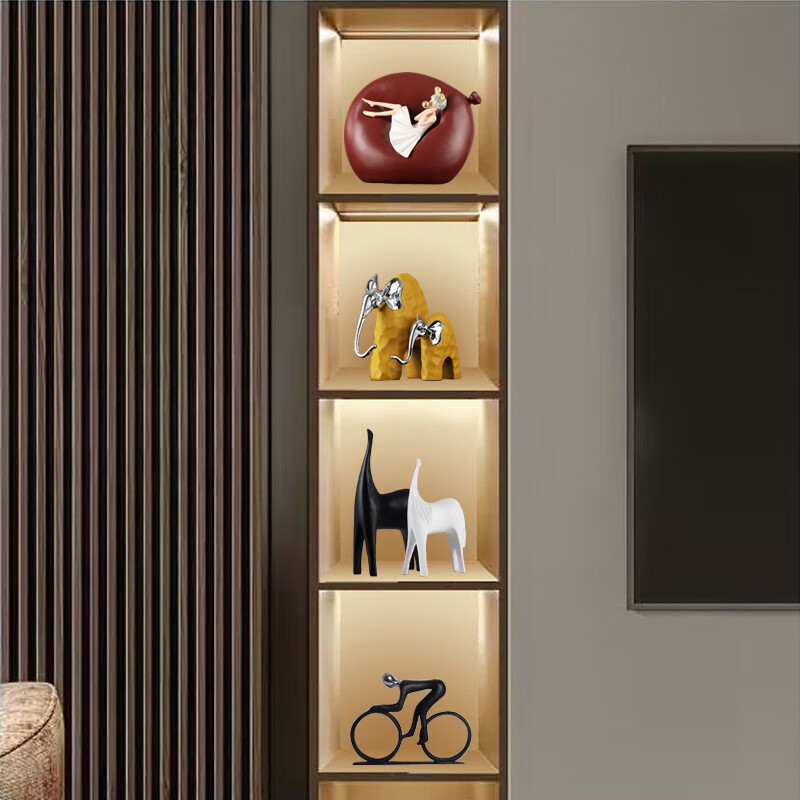 集思美 现代创意轻奢电视柜装饰摆件客厅组合工艺品办公室玄关酒柜摆设 气球女孩酒红色