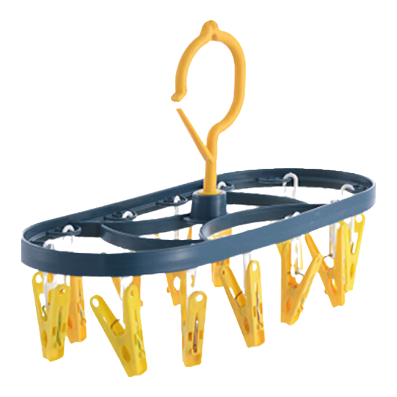 多夹子衣架家用晾袜子神器学生儿童夹挂衣服架子衣挂宿舍用晒袜架 12夹晾衣夹 蓝黄 1个装