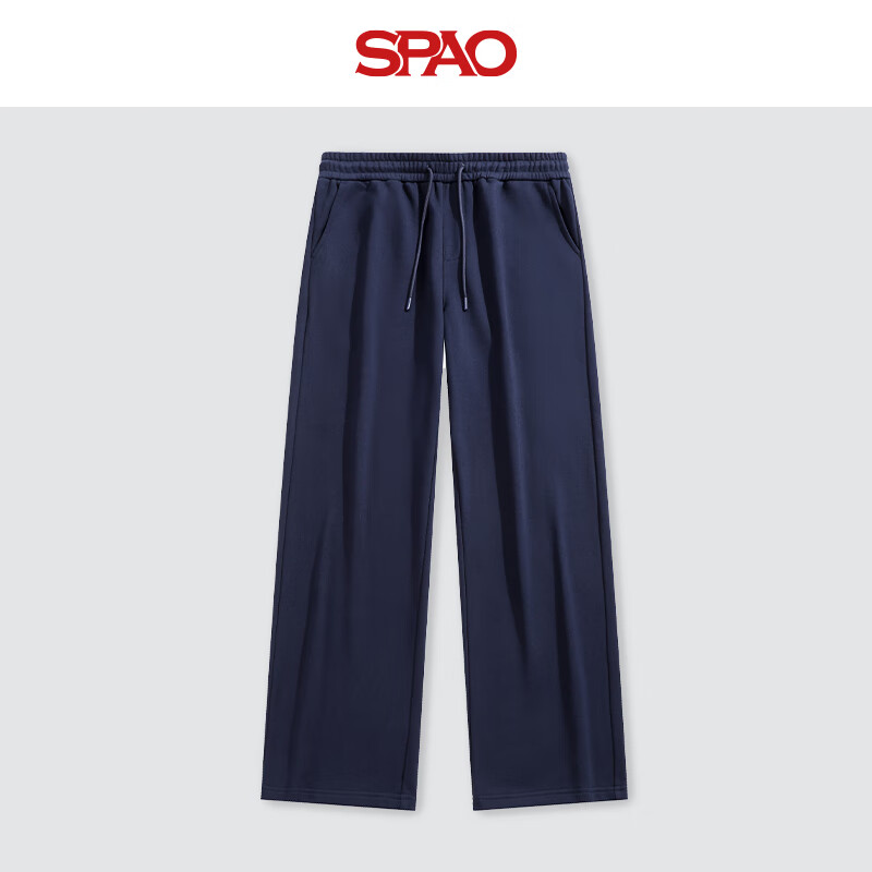 SPAO休闲阔腿长裤男女2025秋季新款居家户外随性百搭卫裤SPWK25SK08XY 藏青#纯色 XL