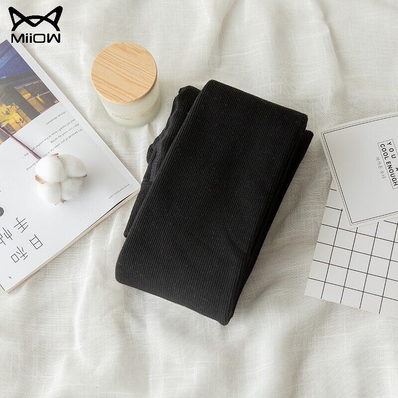 猫人秋冬棉竖条纹连裤袜女加绒加厚保暖显瘦高腰踩脚打底裤外穿烟灰色 黑色 不加绒 适合15-25°C 2XL 连脚袜 加大码 适合135170斤