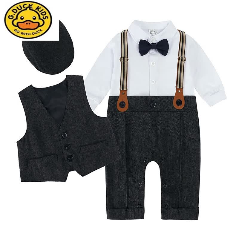duckkids品牌男宝宝秋装英伦风绅士套装婴幼儿衣服抓周生日宴会周岁
