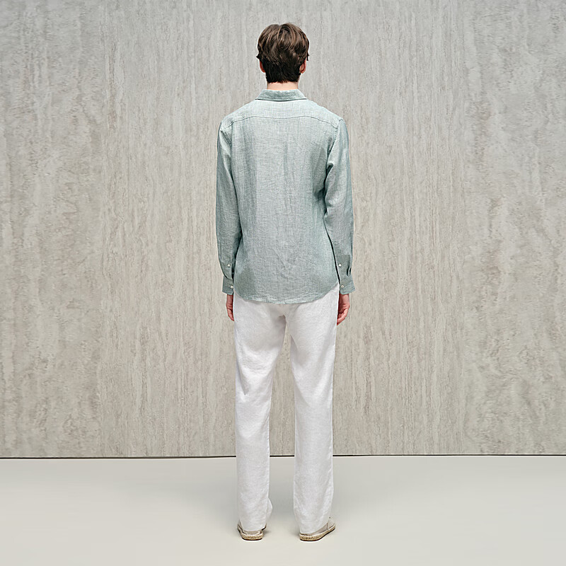 汉麻世家(HANP)【汉麻】HANP/汉麻世家男士翻领长袖衬衫25春夏休闲衬衣男 渌波色 M