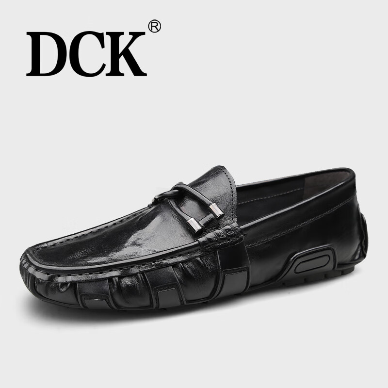 DCK豆豆鞋男真皮男鞋夏季新款高端休闲皮鞋男士透气一脚蹬乐福鞋男 黑色 41