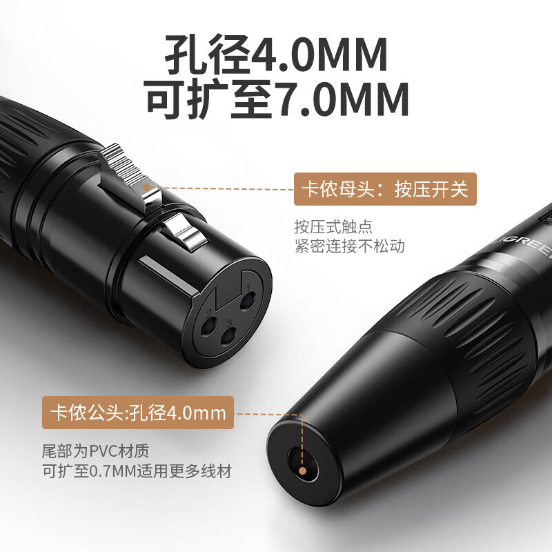 绿联【厂家直发】 卡农头3芯卡农平衡插头话筒接头 XLR功放音响调音台 卡农母头【单个装】