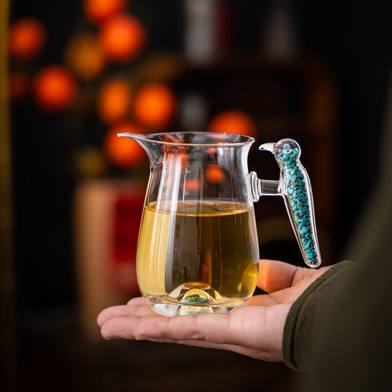 PJ公道杯玻璃公道杯松石把公道杯分享器分茶器泡茶分茶家用松石小 鸟公杯高款