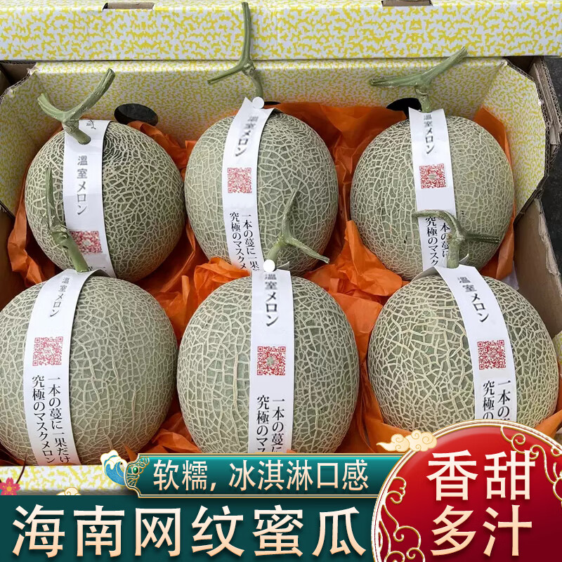 橙小士 海南网纹瓜 冰淇淋蜜瓜糯甜瓜海南新鲜水果热带年货礼盒 5斤优选【2-4个】净果4.5斤 京东折扣/优惠券
