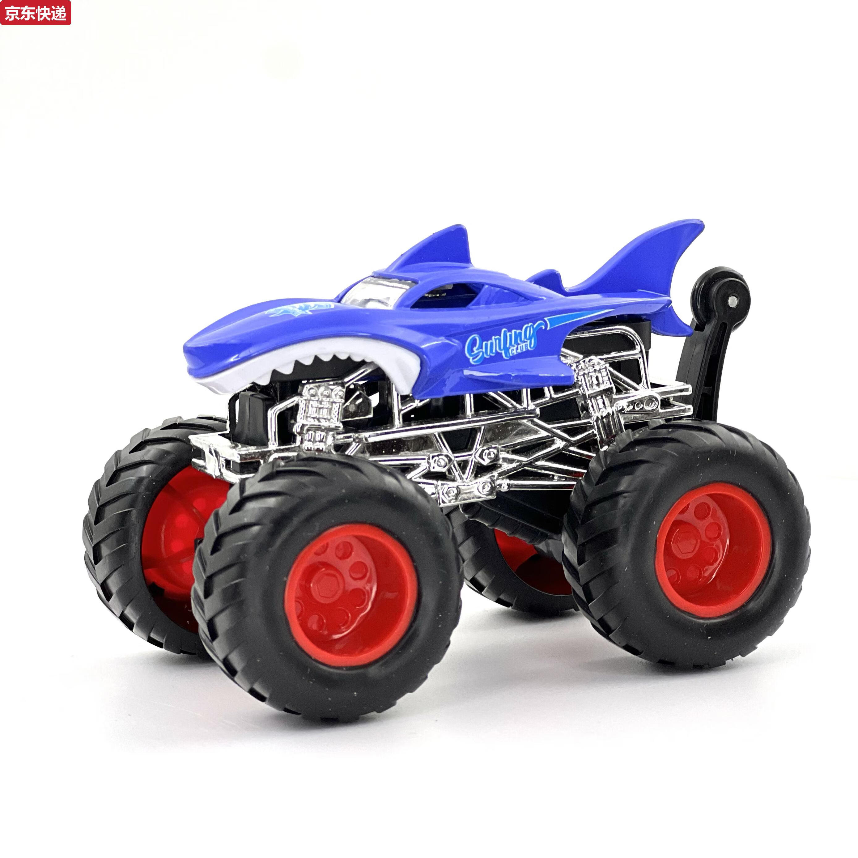 怪物卡车大脚车鲨鱼狮子助力合金滑行孩子玩具礼物 极速鲨鱼全新金色