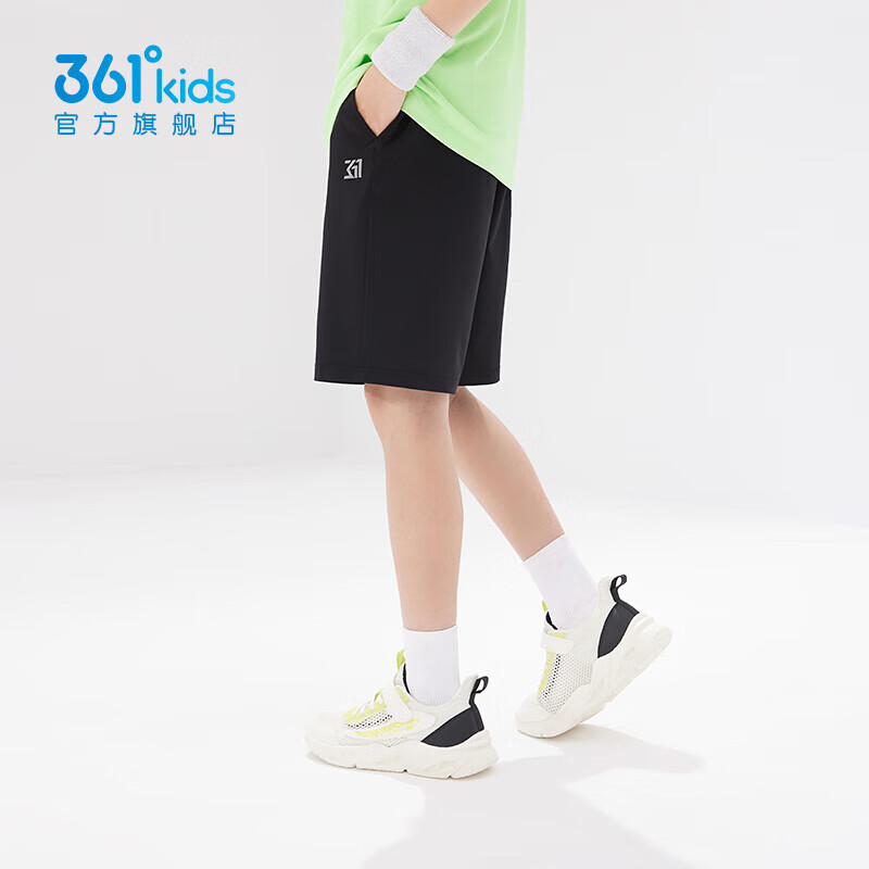 361°童装男女童梭织五分裤夏季新款小中大童运动裤男童短裤 经典黑1702-1 150