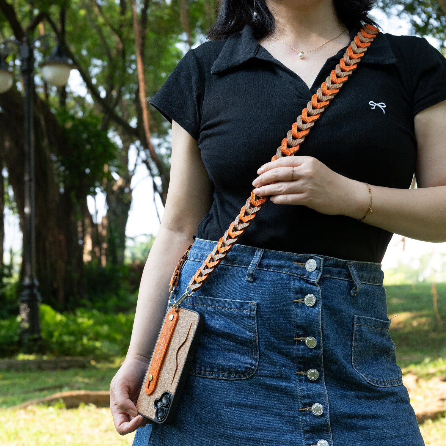 花虎日式手机挂绳固定链挂件头层牛皮百搭拼接挂绳手工diy送礼车钥匙链包包链时尚女性 手腕款(12/连接扣 1/搭扣 2/五金扣 )