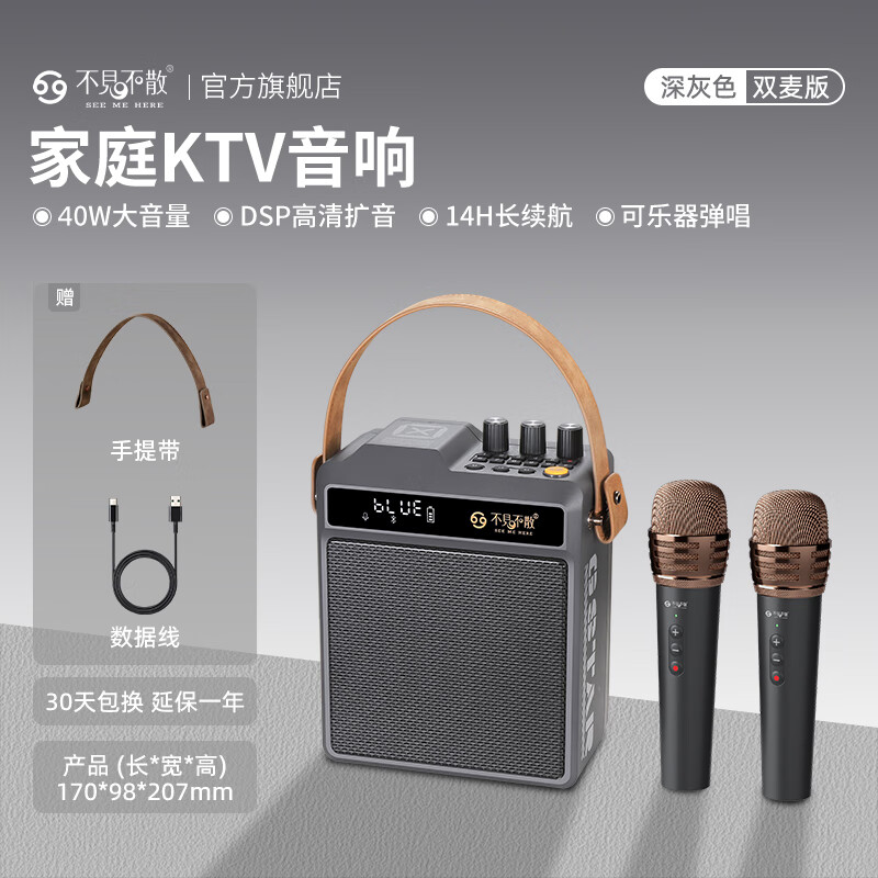 不见不散N5小蜜蜂扩音器【帮下歌】教师专用大音量无线话筒麦克风户外导游演讲开会K歌乐器弹唱喇叭音响 深灰色【无线手持麦+无线手持麦】