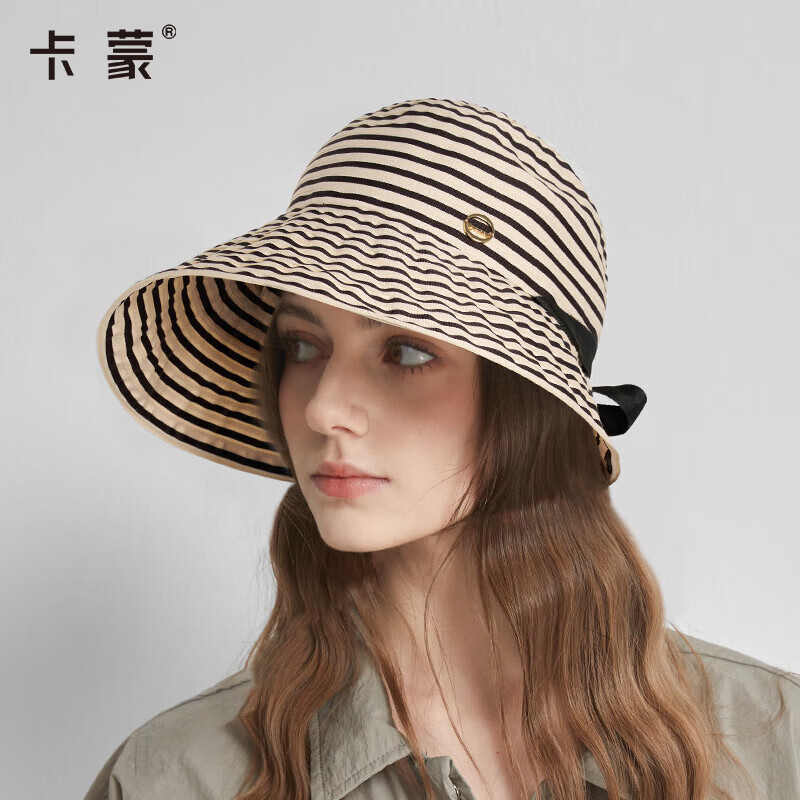 卡蒙(Kenmont)户外大帽檐防晒帽海边防紫外线女遮阳渔夫帽大头围可折叠6239 黑色 均码(55cm-57cm)