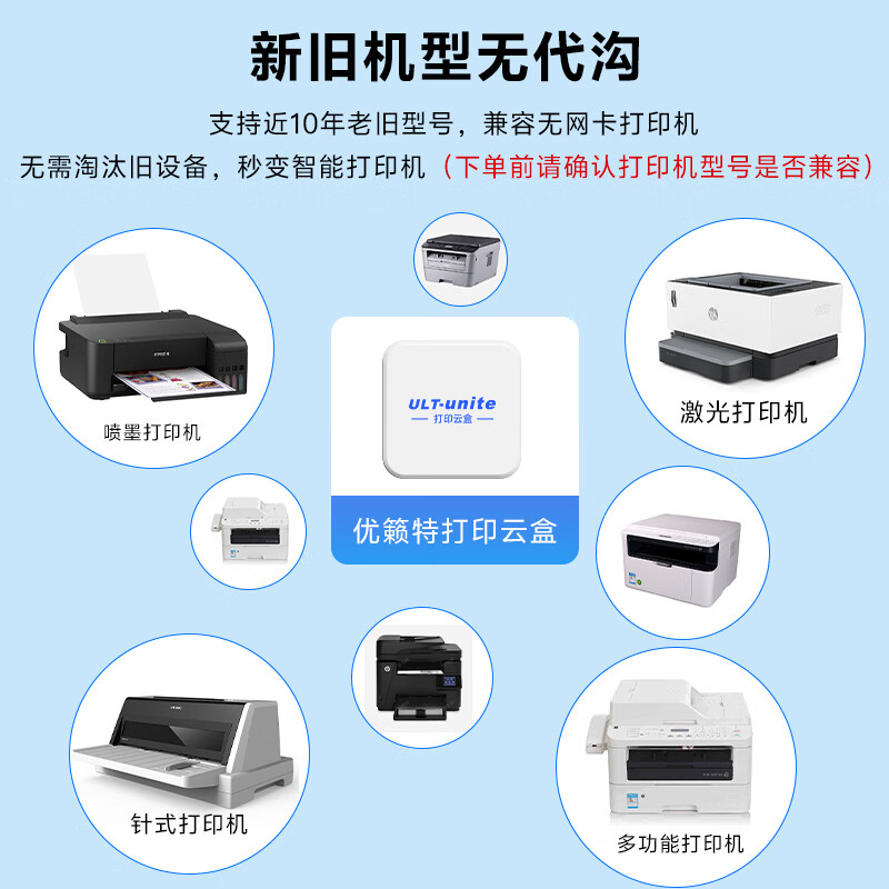 优籁特(ULT-unite)打印云盒服务器 小白盒无线打印远程电脑共享安卓苹果手机远程usb打印机改wifi无线网络打印机共享 【远程USB打印服务器】1拖1