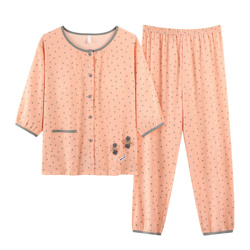 【现货现发】韩版睡衣女夏季春秋带胸垫七分袖两件套装薄款甜美家 自带胸垫A2337 M 女【80-95斤】