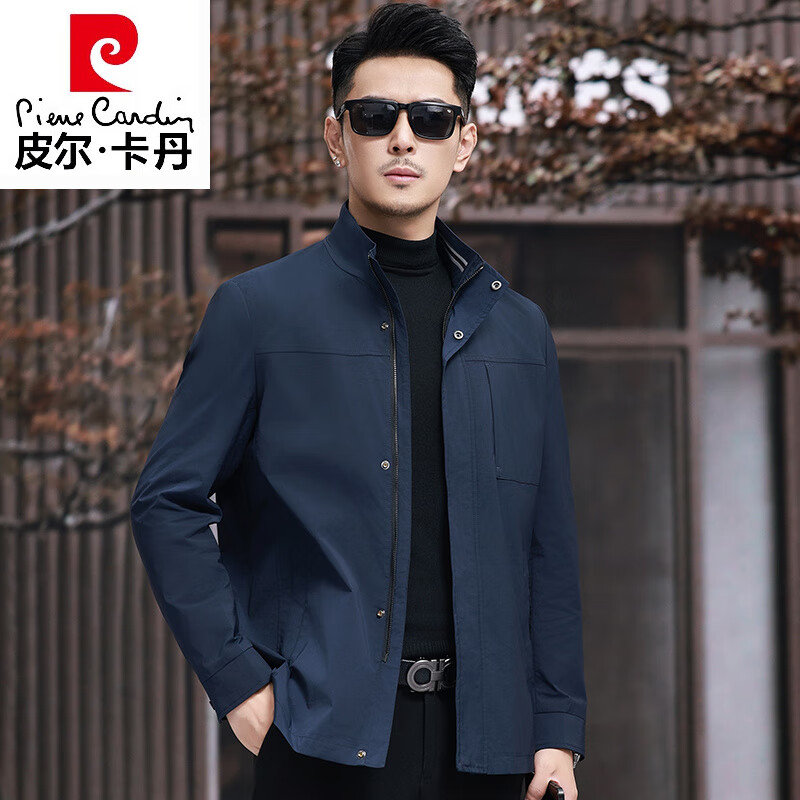 皮爾卡丹（pierre cardin）高檔2025秋季新款立領(lǐng)夾克外套男士中年商務(wù)爸爸裝春秋款休閑上衣 深藍(lán) M 170