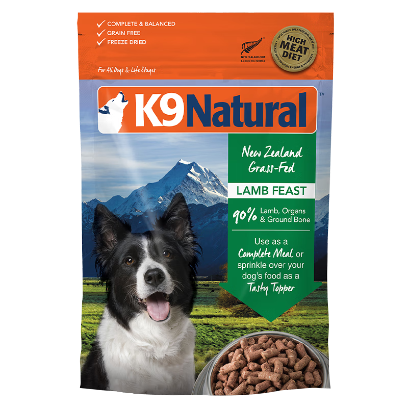 K9 Natural無谷生骨肉主食凍干狗糧成犬幼犬通用型犬糧新西蘭原裝進口 羊肉1.8kg