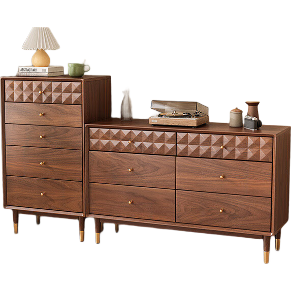 慕瀾實(shí)木五斗柜客廳靠墻邊柜簡(jiǎn)約復古儲物柜臥室置物抽屜收納柜床尾柜 T601五＋六斗組合177.1*40*105cm