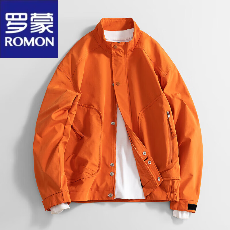on)橙色夹克冲锋衣外套定制logo春秋季立领宽松工装男风衣橘红色上衣
