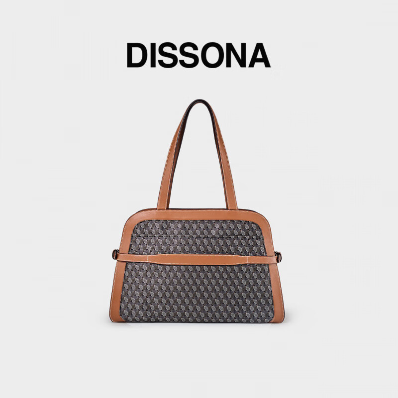 DISSONA迪娜女包新款幸運(yùn)錦囊包老花時尚旅行大包單肩手提包通勤托特 棕色