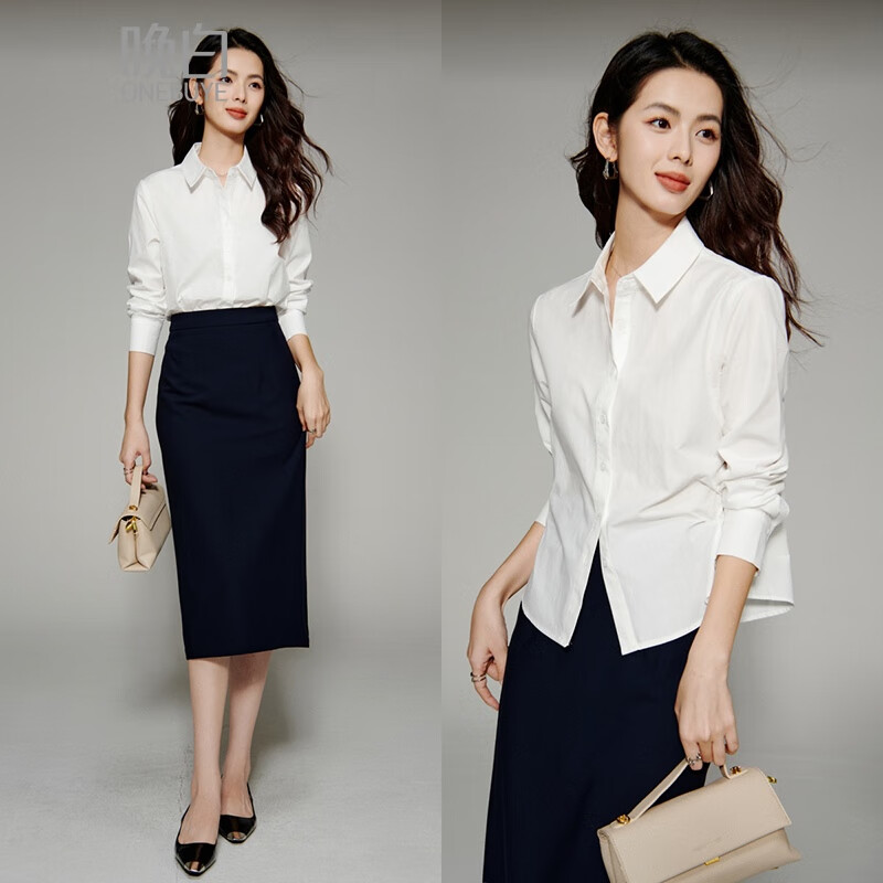 晚白【新品】100%纯棉白衬衫2026春款法式气质正式场合穿搭职业OL衬衣 白色 L