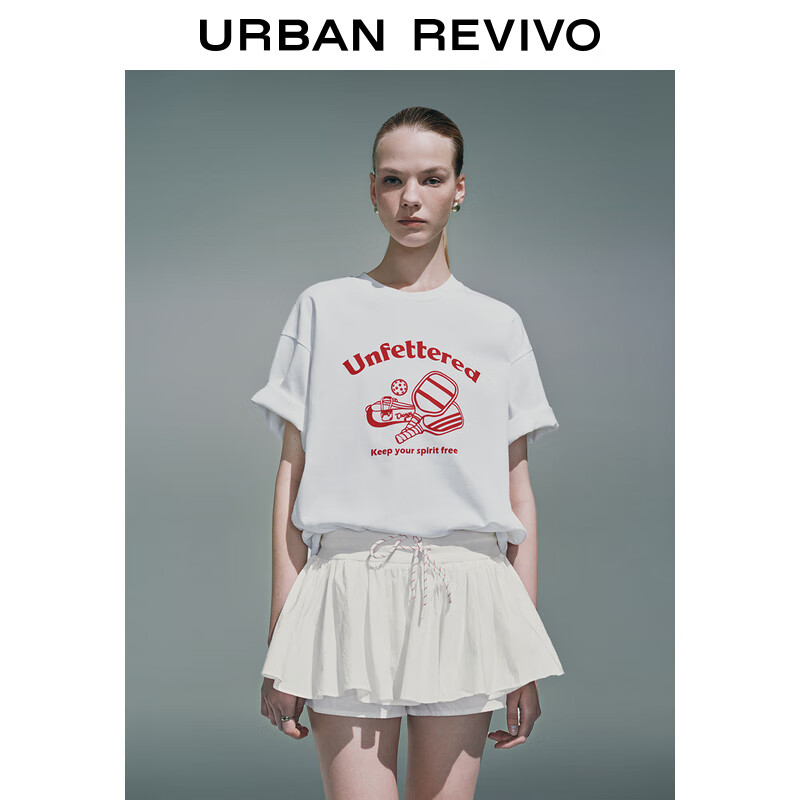 UR2026夏季新款女装时尚休闲撞色印花图案短袖T恤UYU450088 本白 (偏宽松) S