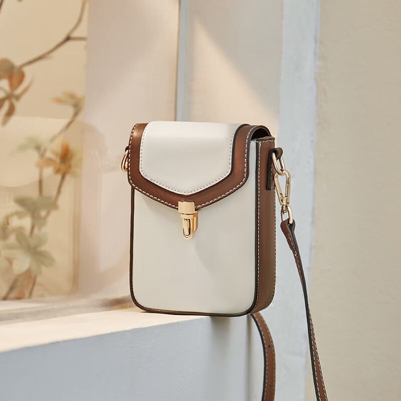 納蘭杜（Nalandu）手機包女斜挎2025新款迷你小包小挎包夏裝手機的真皮小包包 奶酪白配咖