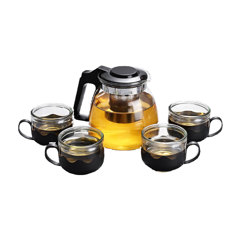 【京东物流】茶壶套装大容量玻璃茶杯带滤网耐高温茶具 1000ml壶+4杯子