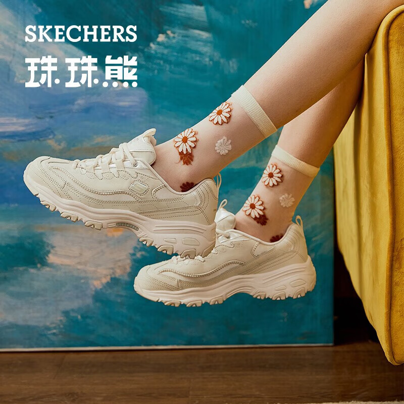 斯凯奇（Skechers）女鞋珠珠熊老爹鞋厚底增高百搭复古运动休闲鞋149463 乳白色/OFWT 37 正常码，脚背宽高选大半码