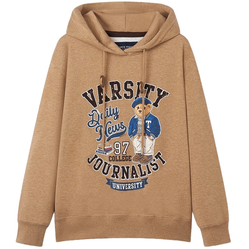 Teenie Weenie【万针刺绣】小熊女秋冬学院风宽松大熊连帽卫衣外套 卡其色 S