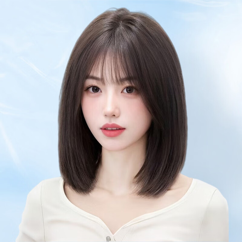 千丝雅假发全头套女自然蓬松减龄初恋锁骨发递针无痕隐形真发短发假发套 双递针【自然色】40cm 中发 气质中分款
