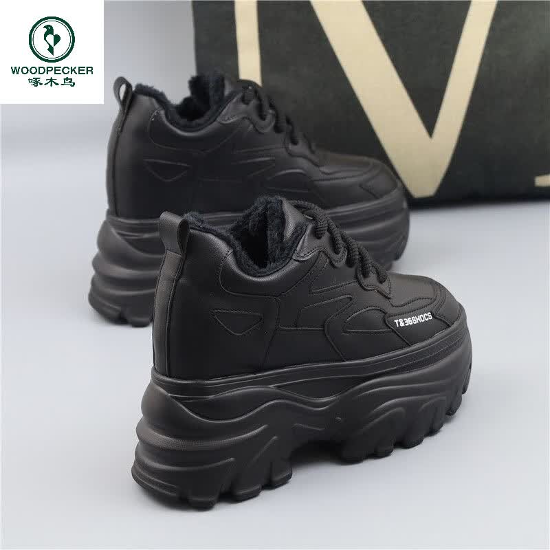 啄木鸟15公分老爹鞋子女网纱单鞋12公分小个子真皮内增高小白鞋10cm凉鞋 白色网纱14厘米 36