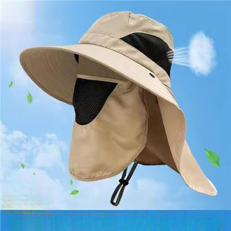 【优选好物】户外遮脸护颈防晒帽男士夏季可拆卸大檐遮阳钓鱼帽登 男士披肩深灰色 均码