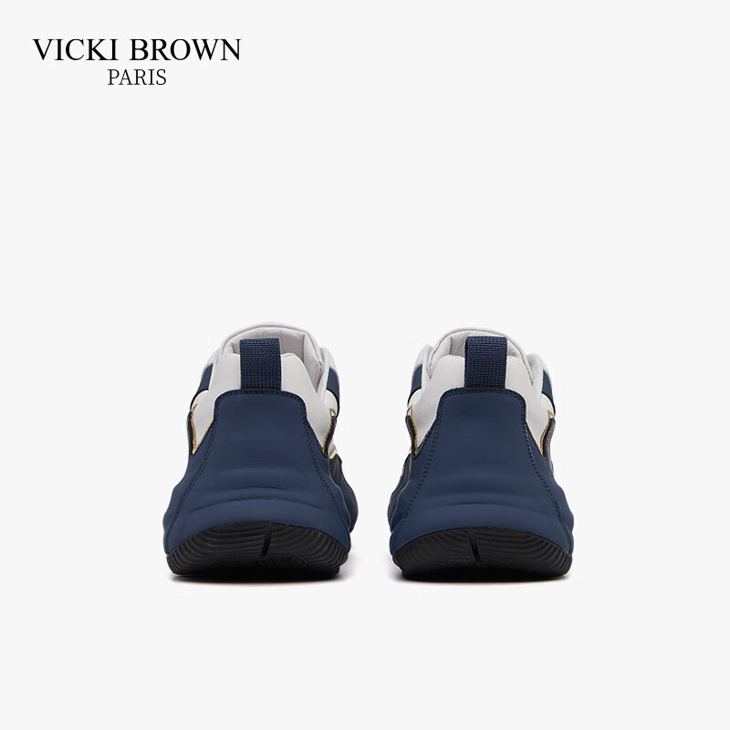 未毕（VICKI BROWN）法国品牌VB男鞋【法奢系列】撞色休闲鞋旋转扣皮鞋防滑厚底老爹鞋 白蓝 43