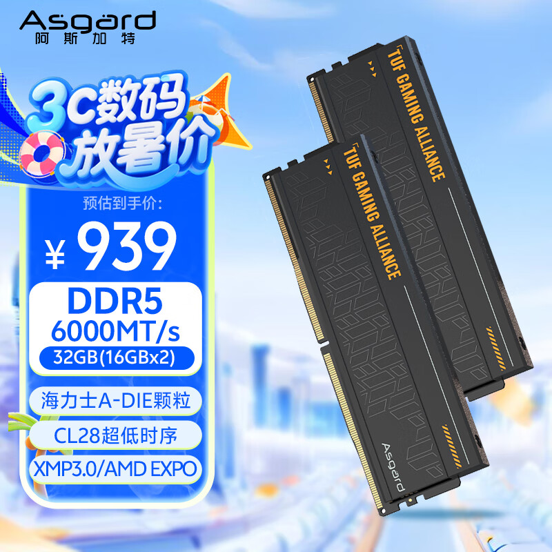 阿斯加特（Asgard）32GB(16GBx2) DDR5 6000 台式机内存条 海姆达尔&TUF联名款 马甲条 海力士A-die CL28 黑厚甲