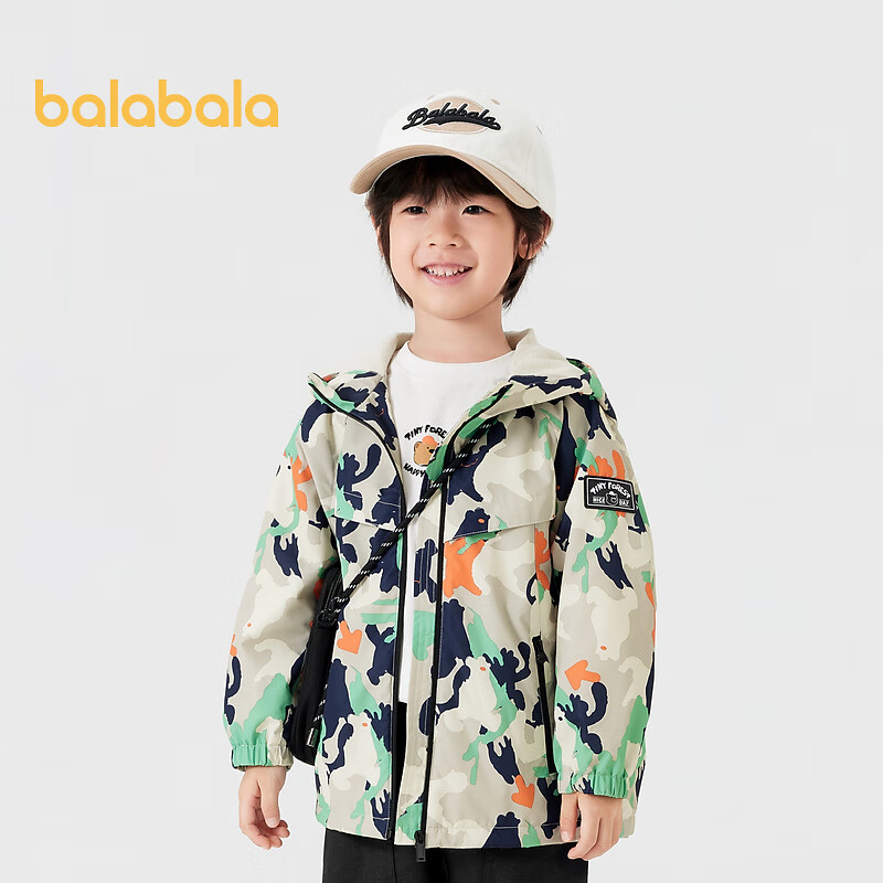 巴拉巴拉童装儿童外套加绒连帽软壳衣男童秋装防风防泼水户外上衣 咖色调00455 120