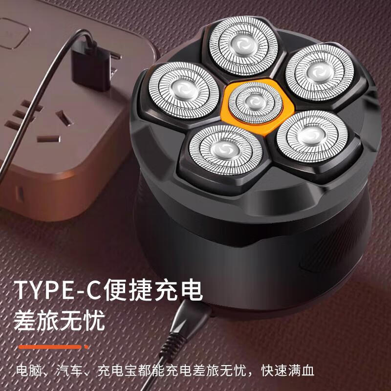 DIKTT德国剃光头神器自刮专用多功能剃须刀六刀头大功率剃头刀全身水洗剃光头专用磁吸自刮推子 至尊黑丨六刀头磁吸数显款丨全身防水 2026升级款