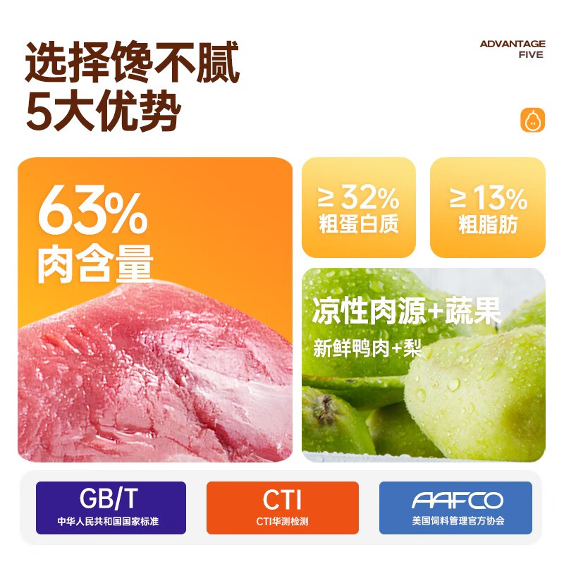 馋不腻鸭肉梨狗粮泰迪比熊博美巴哥法斗金毛通用型犬粮成犬幼犬 鸭肉梨狗粮 2.5kg