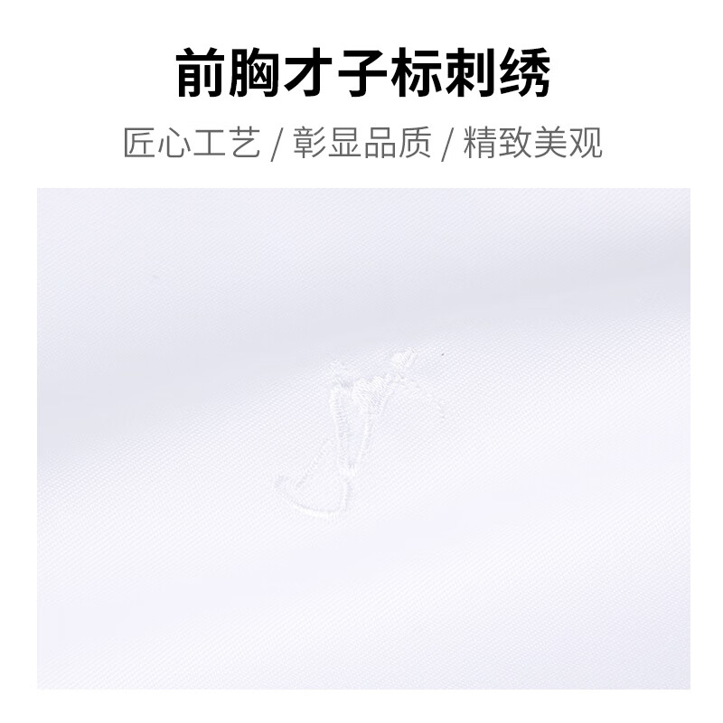 才子(TRIES)商务休闲纯色长袖衬衫长绒棉亲肤柔滑白衬衣刺绣LOGO职场上衣正装 白色 XL 40(175/92A)