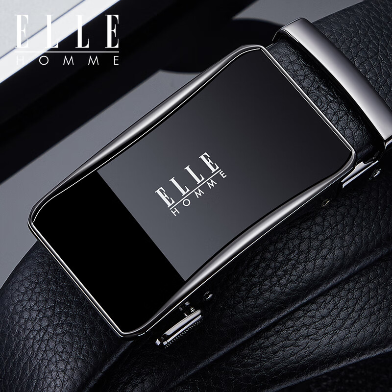 ELLE HOMME品牌皮带男真皮自动扣腰带头层牛皮高档裤带七夕情人节礼物送男友 精美专柜盒/902020/百搭枪色 110cm ~140加长随机(可修剪)
