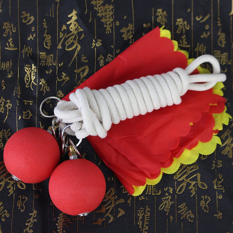 旋龍初學(xué)九節(jié)鞭訓(xùn)練繩武術(shù)練功練習(xí)繩表演鞭橡膠流星錘送響彩鞭彩 雙球鞭兩片彩布