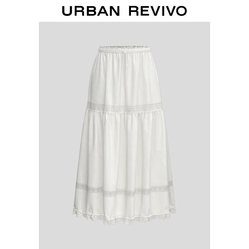UR2025秋季新款女装镂空肌理花边抽绳超宽松半裙UYL550089