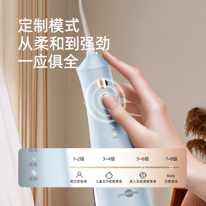 博皓(prooral)电动洗牙器冲牙器家用水牙线清洁牙齿冲洗器牙垢去除工具口腔清洗器便携正畸呵护立式手持5025Plus 瓷白 |智能数显屏