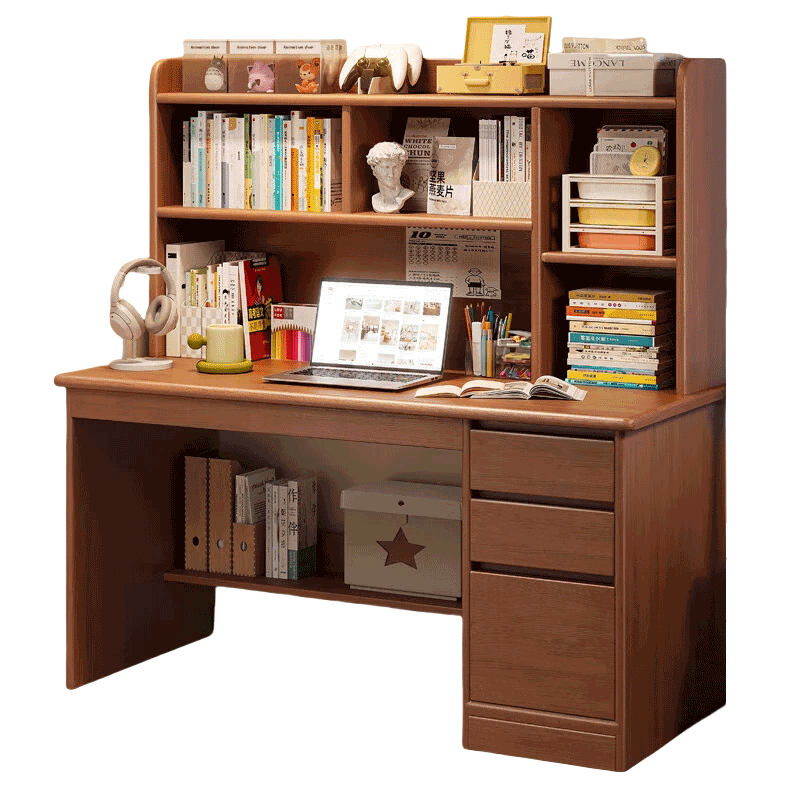 立太（LEADTEK）实木书桌学习桌电脑桌书柜书架一体家用小户型转角桌学生写字桌子 【甄选加厚实木】100cm暖白色加高款