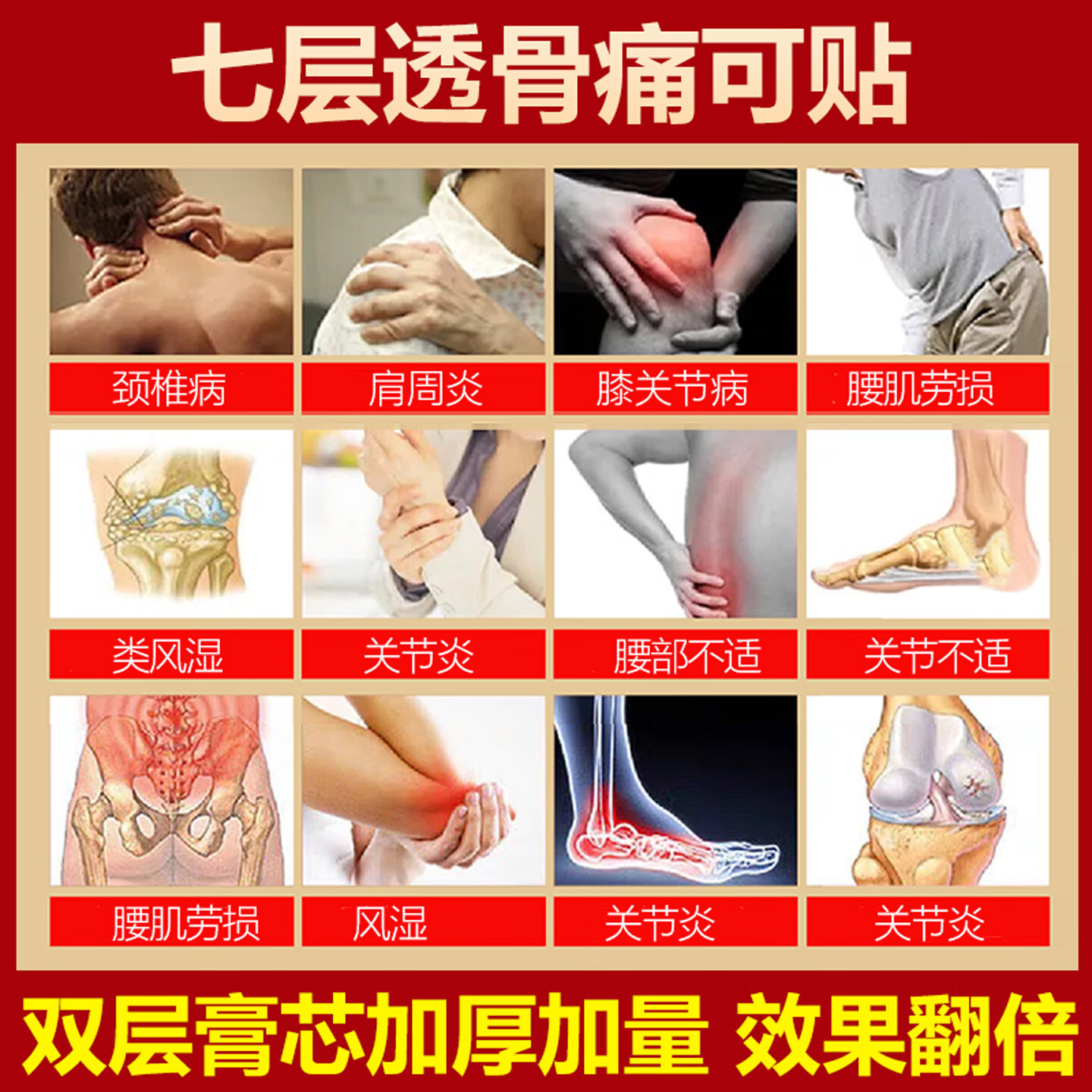润芷堂七层透骨膏贴颈椎病肩周炎腰肌劳损风湿类风湿关节炎膝关节病膏贴 2瓶（8贴/盒*2）+赠品