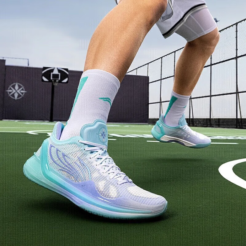 李宁（LI-NING）利刃4V2 篮球鞋新款男鞋舒适透气运动鞋篮球比赛鞋 岛屿蓝/雪青紫【青莲】 45