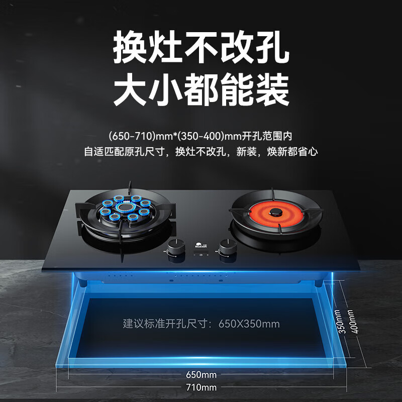 红日（RedSun）猛火健康节能定时小底壳免改孔高热效率灶具鸳鸯红外燃气灶聚能灶双灶九头灶 72%高能效免改孔小底壳九腔定时鸳鸯灶YH91S 天然气