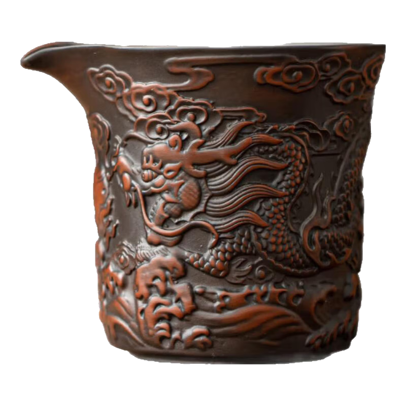 正揚(yáng)紫陶茶具公道杯配件浮雕高檔戰(zhàn)龍分茶器茶漏辦公大號(hào)陶瓷壺承水溢 紫陶-盤龍公道杯
