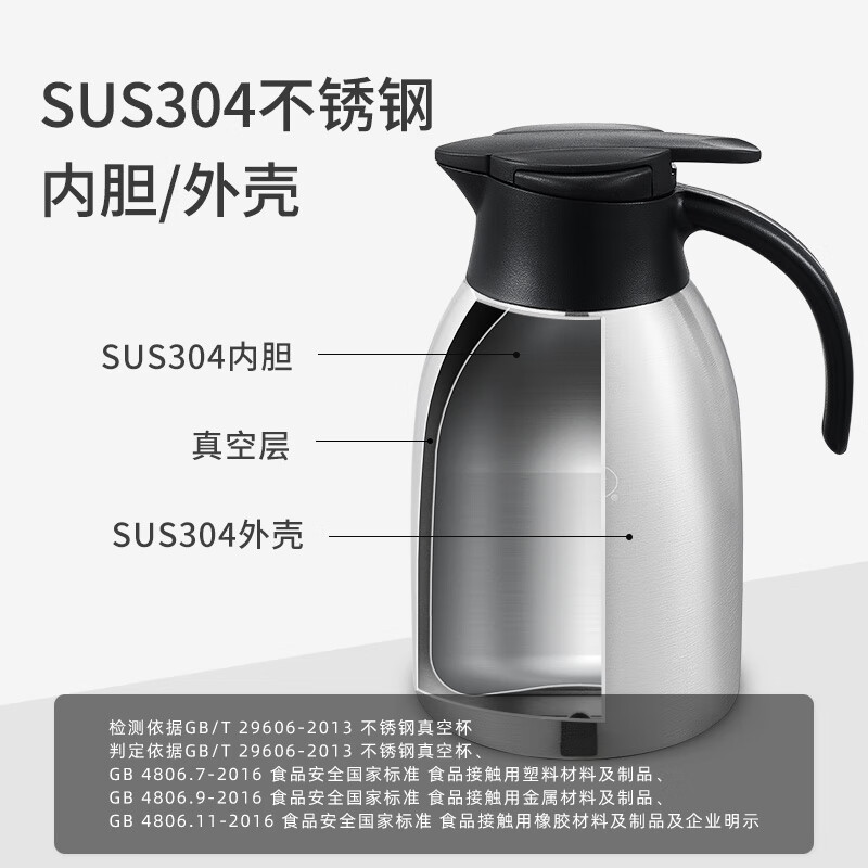 思乐得（SOLIDWARE）保温壶304不锈钢家用保温瓶大容量开水瓶办公室热水壶防尘暖壶 2.0L 红色（啄木鸟图案）