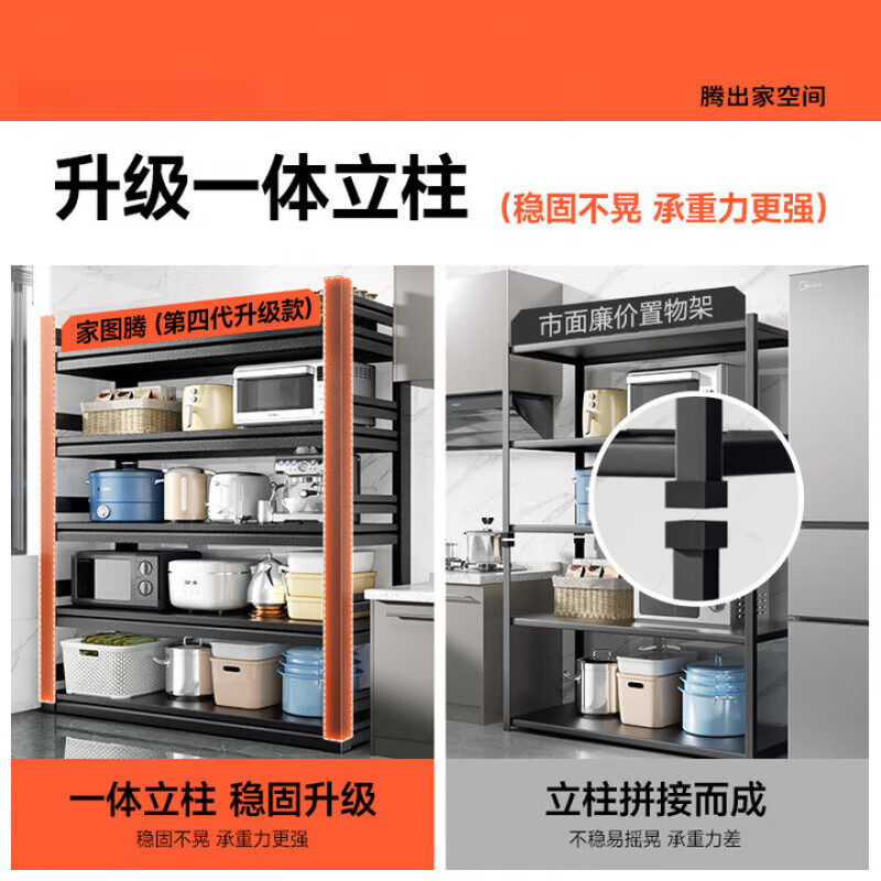 木允瑶德国精工厨房置物架落地多层微波炉烤箱收纳架子多功能锅架储物架 5层【70长*40宽*160高】双面围栏 加厚加重