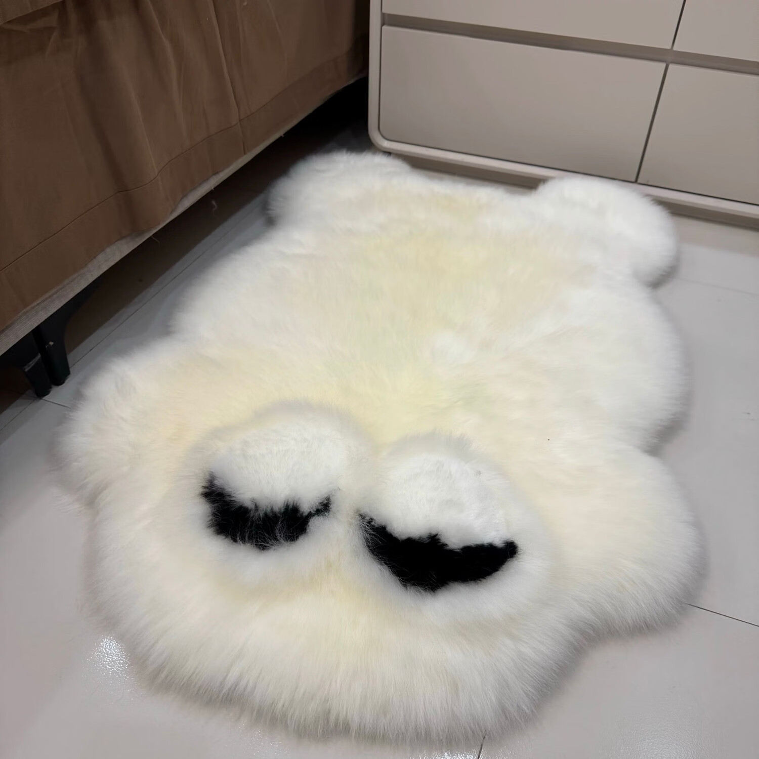 澳洲羊皮可爱青蛙造型客厅卧室地垫消音防滑地暖毯玄关垫飘窗垫 米